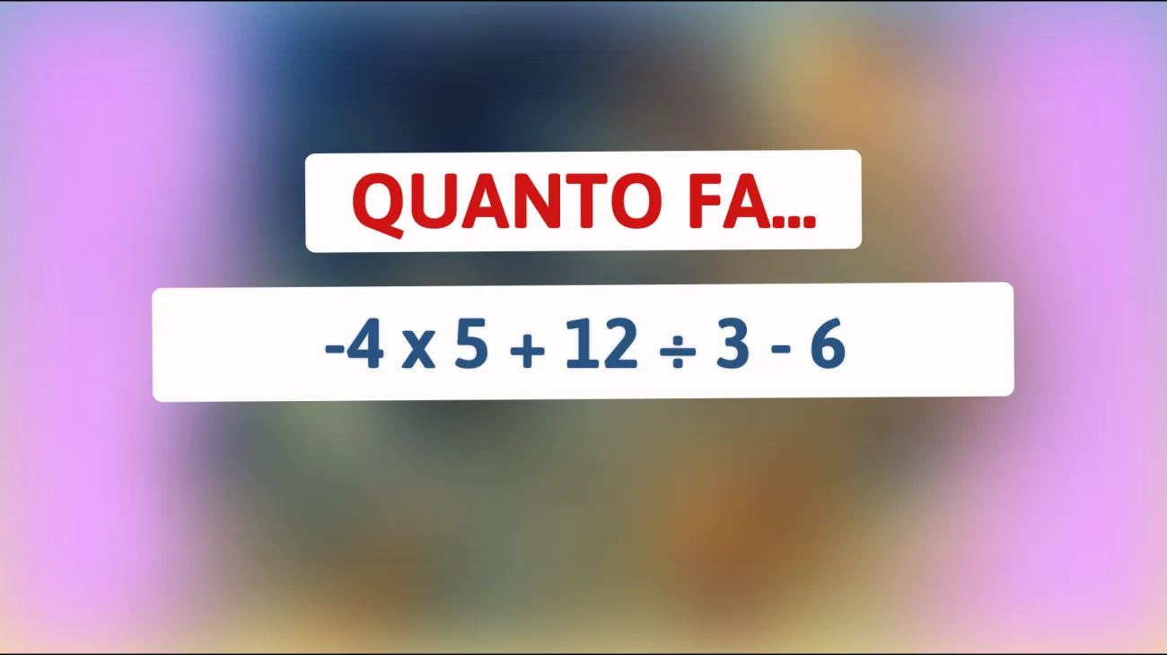 Risolvi questo rompicapo matematico che lascia perplessi il 99% delle persone: Quanto fa davvero -4 x 5 + 12 ÷ 3 - 6? Scoprilo se hai il coraggio!"